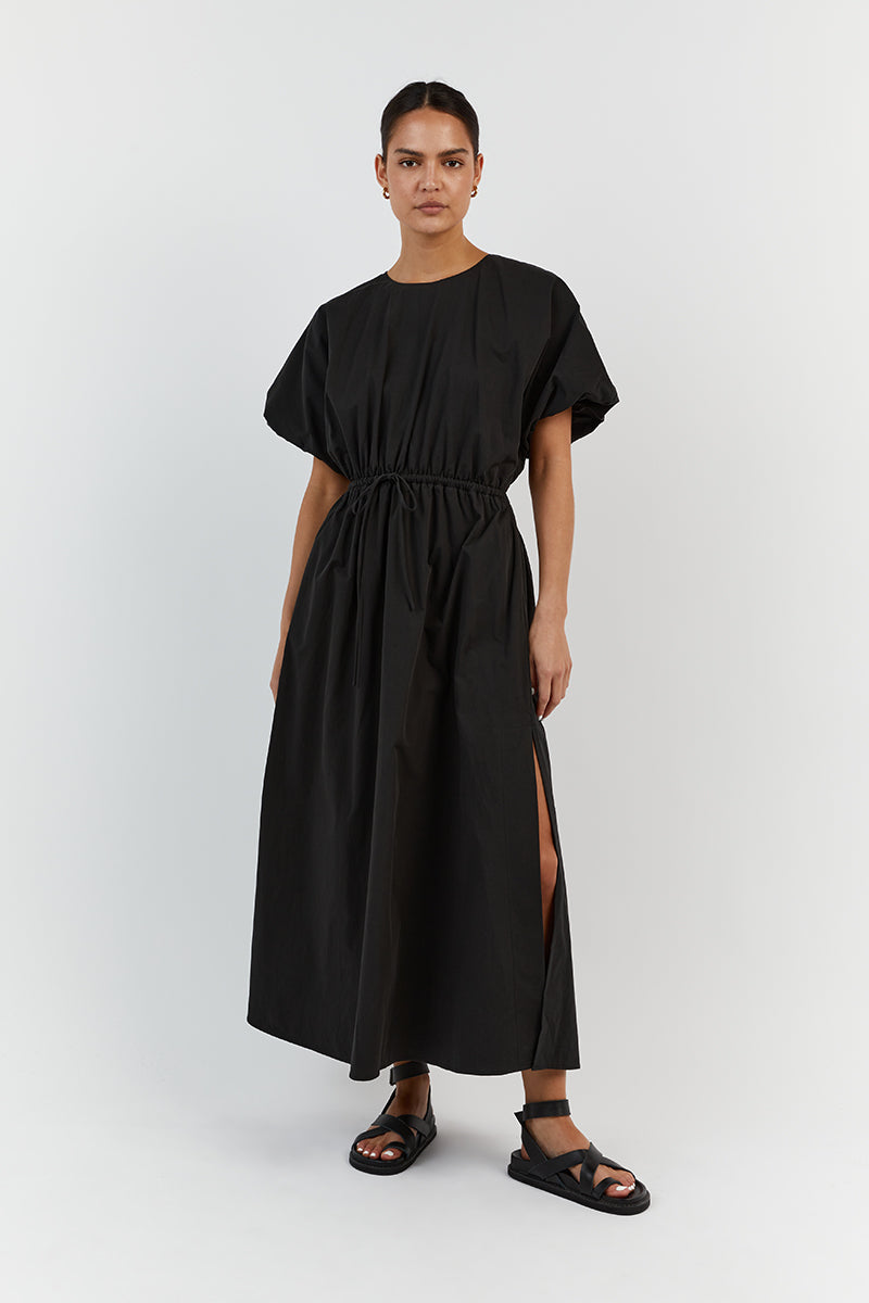 ELLA BLACK COTTON MIDI DRESS