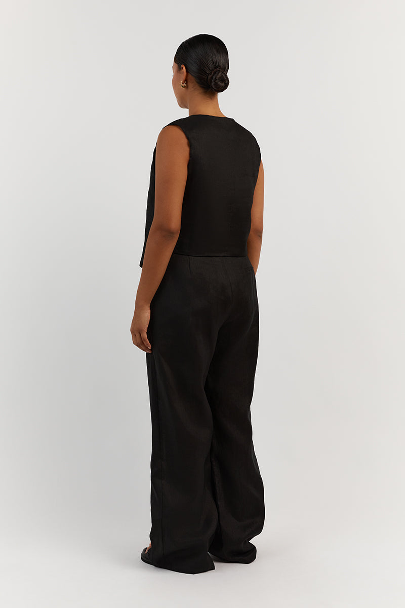 BANKS BLACK LINEN VEST
