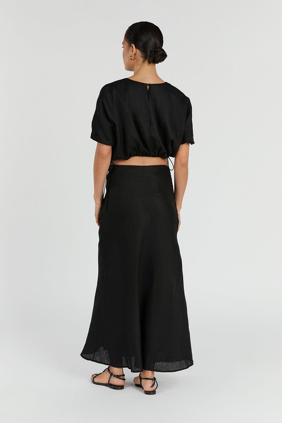 GEORGIA BLACK LINEN CROP TOP