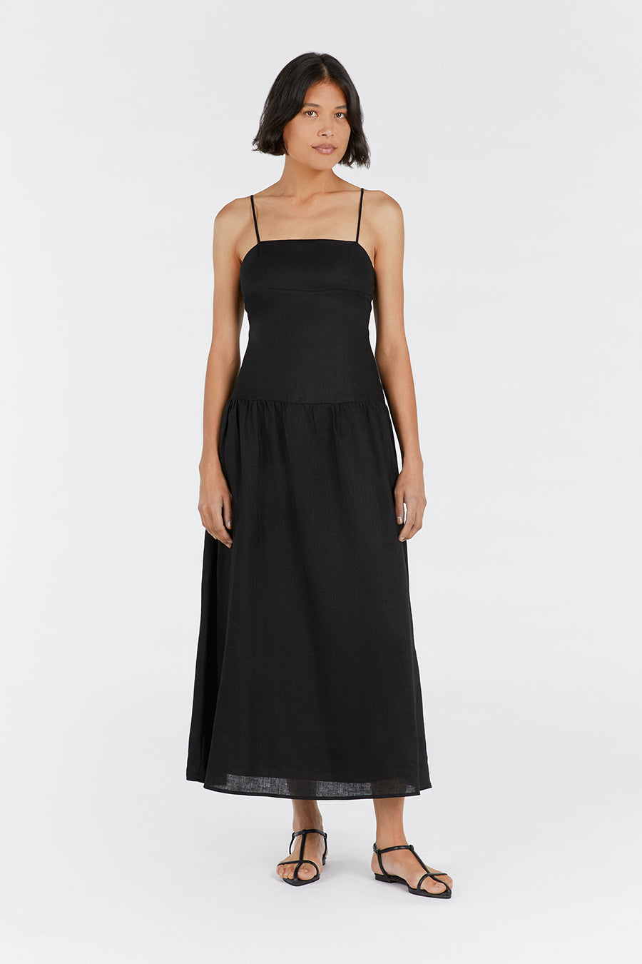 KAY BLACK LINEN MIDI DRESS