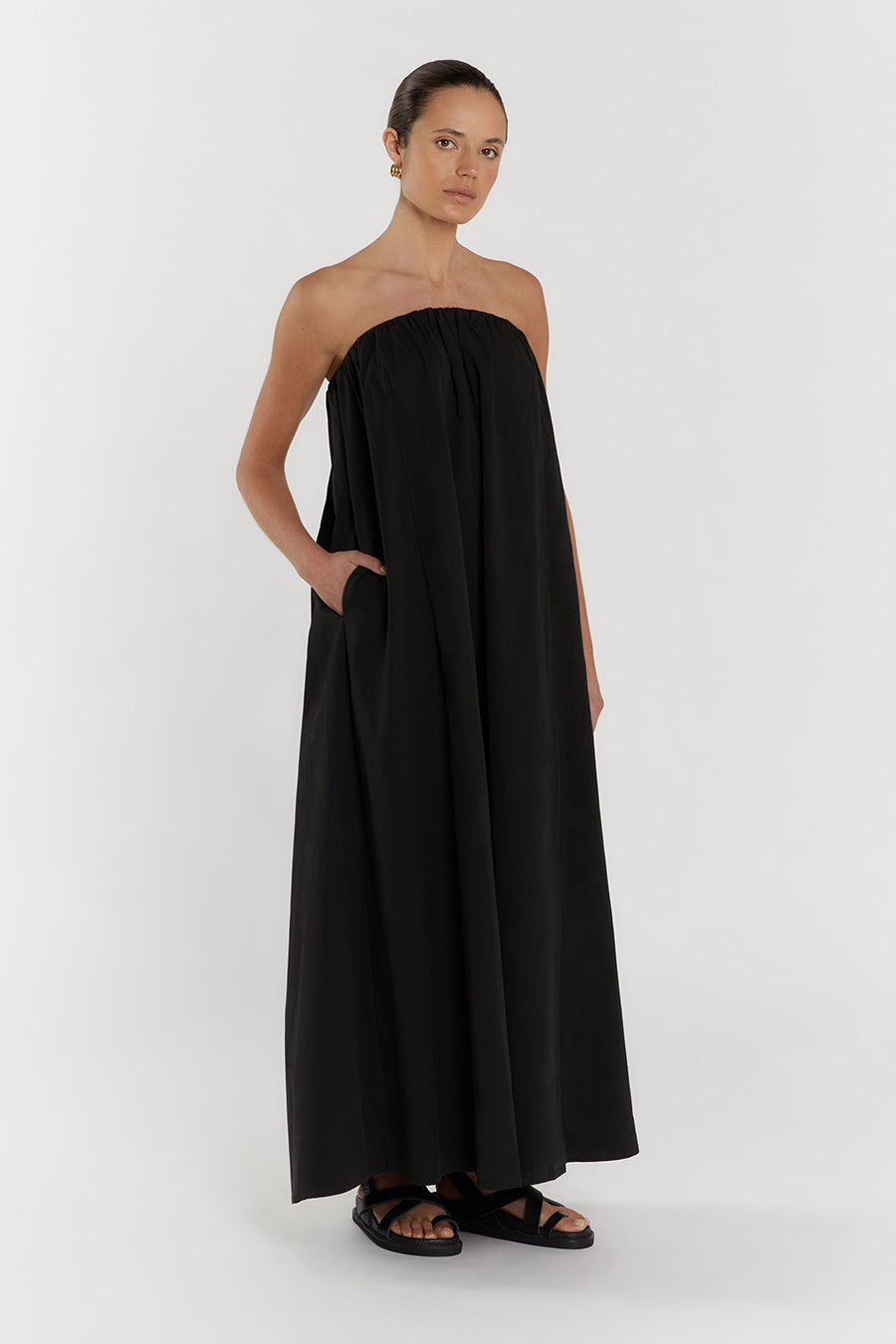 JULES BLACK STRAPLESS COTTON MAXI DRESS