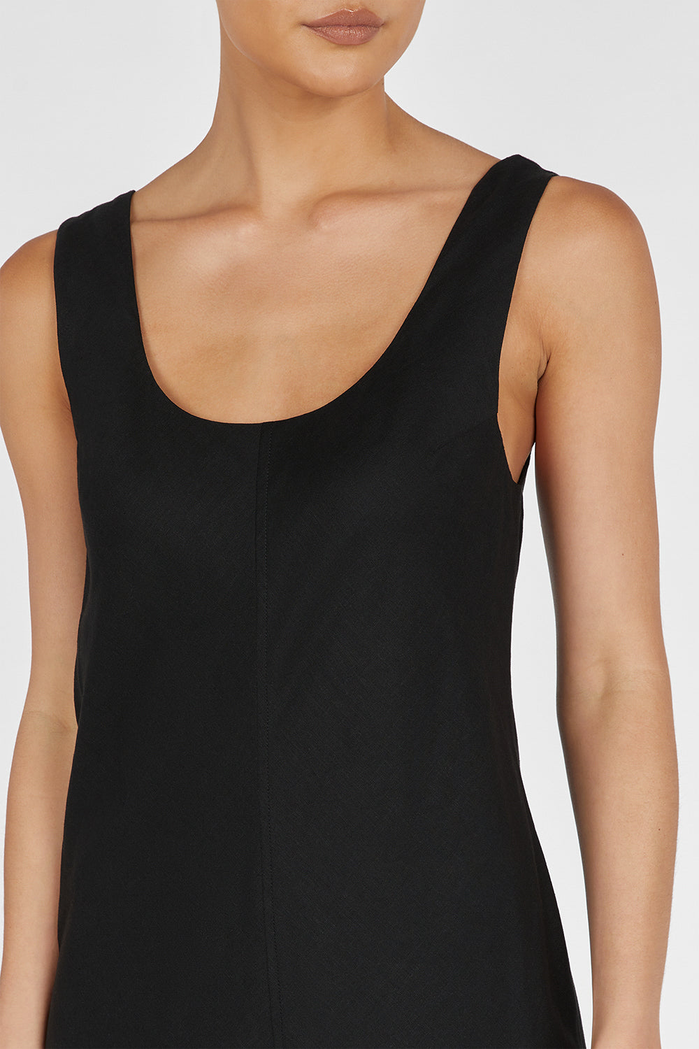 MONICA BLACK SCOOP LINEN MAXI DRESS