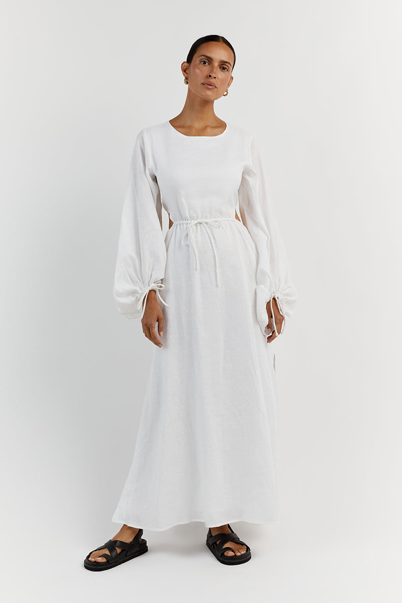 MOLLY WHITE LINEN MIDI DRESS