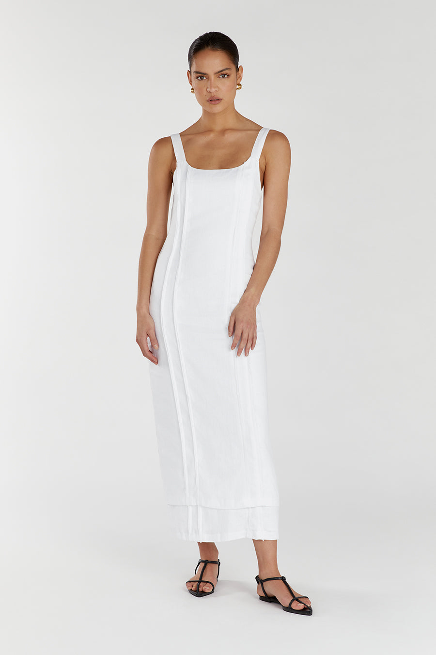DULCE WHITE LINEN MIDI DRESS