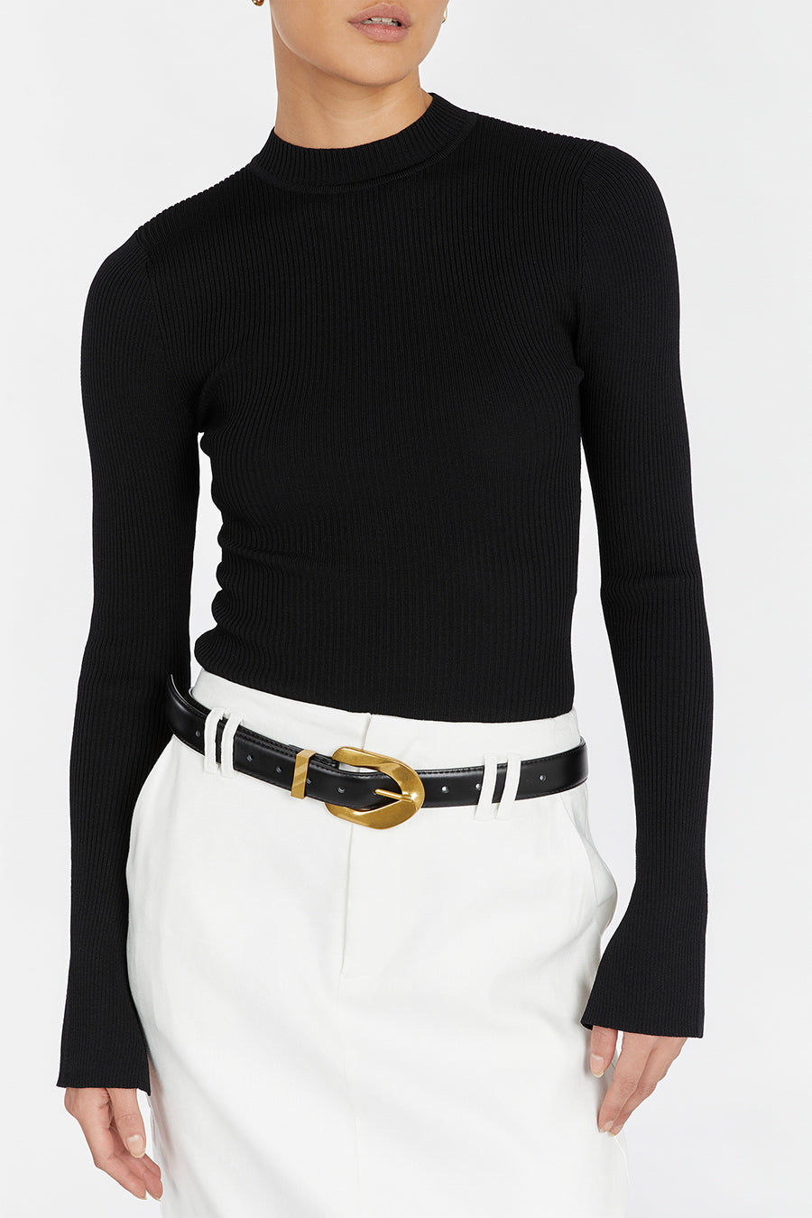 DONNA BLACK SLEEVED KNIT TOP