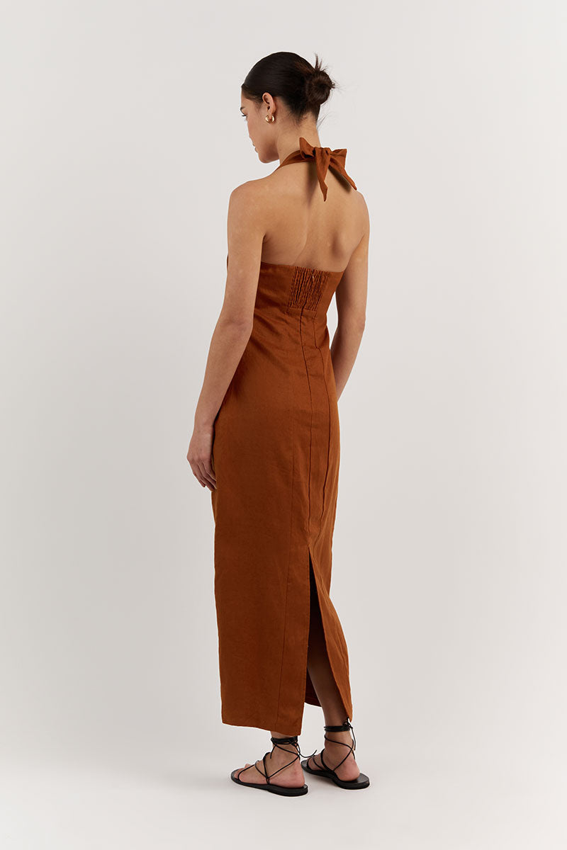 WILLOW TOBACCO LINEN LONG DRESS
