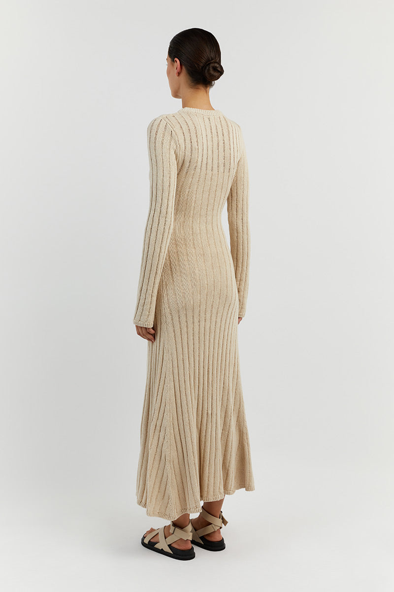 STEVIE NATURAL LONG SLEEVE MAXI DRESS
