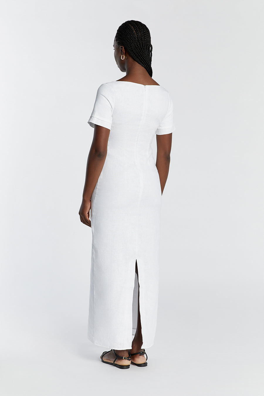 JAMIE WHITE LINEN MIDI DRESS