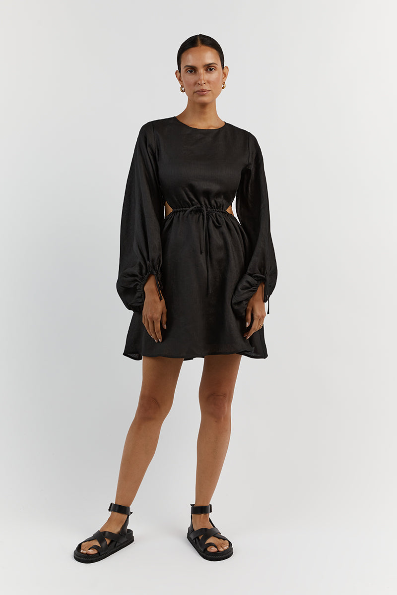 MOLLY BLACK LINEN MINI DRESS