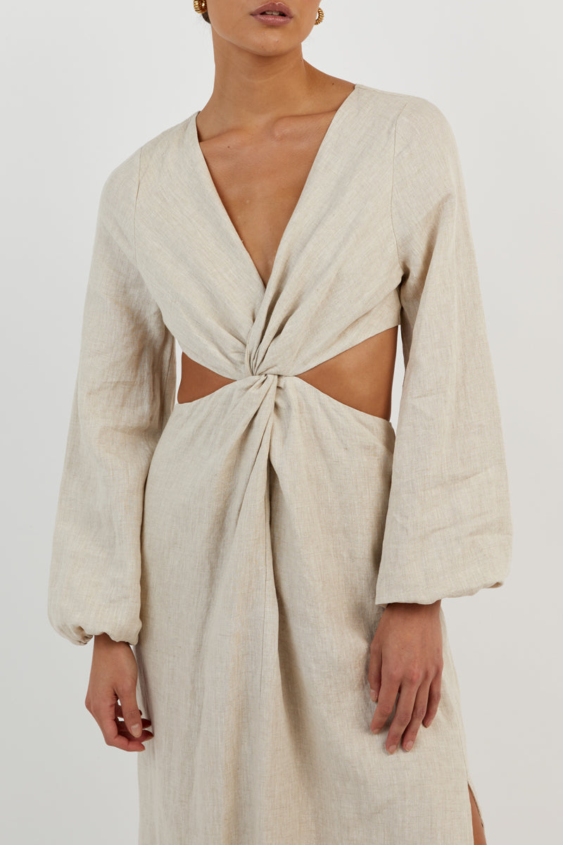 TINA WHITE LINEN MIDI DRESS