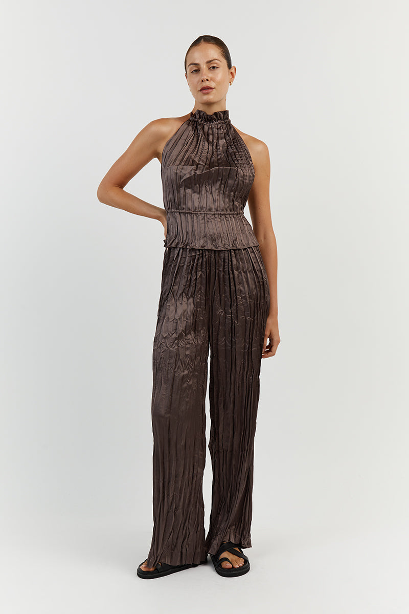 CORI TAUPE WIDE LEG CRINKLE PANT