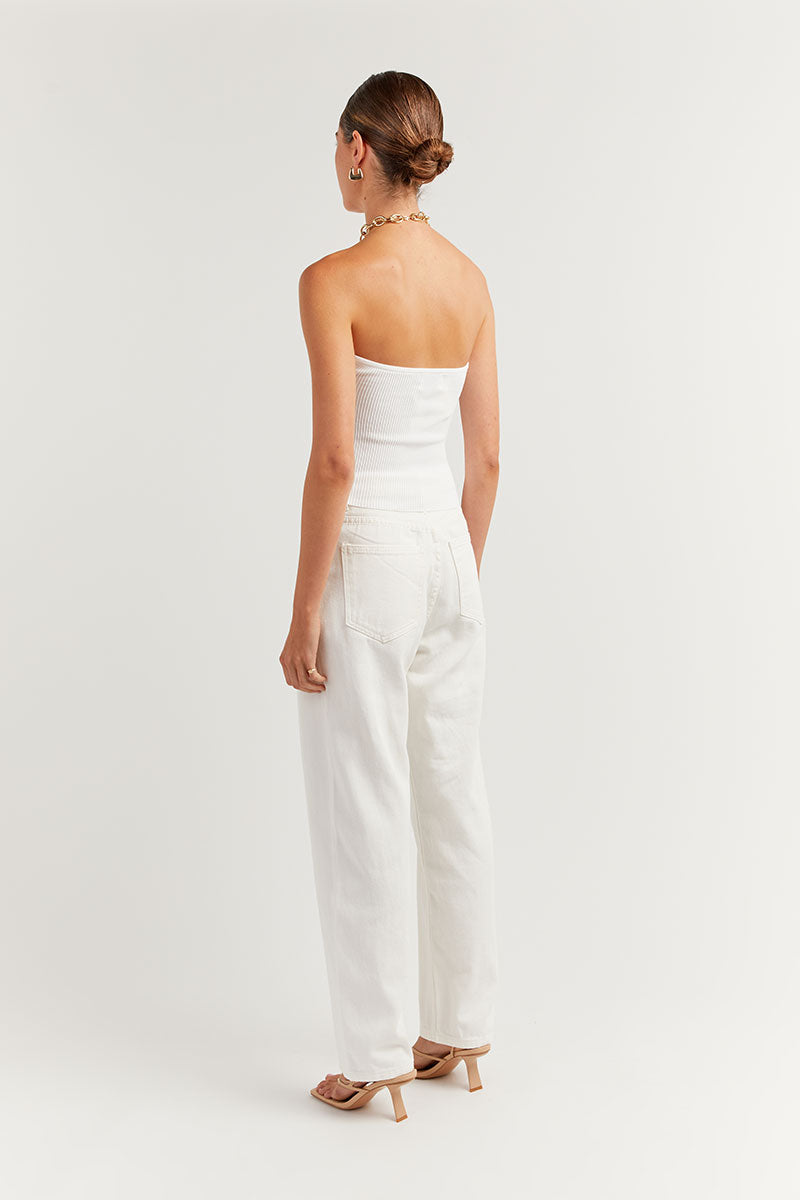 ANIKA TWISTED OFF WHITE KNIT TOP