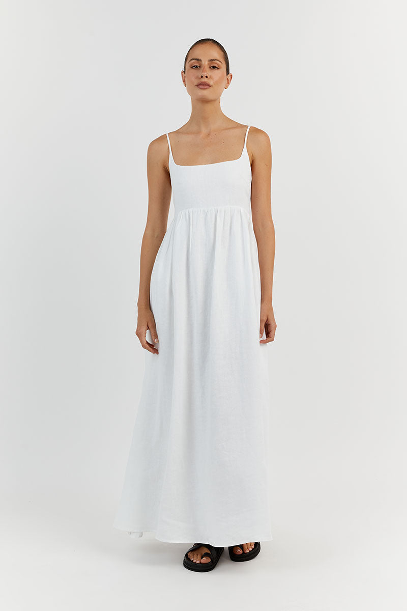SUNNY WHITE LINEN MIDI DRESS