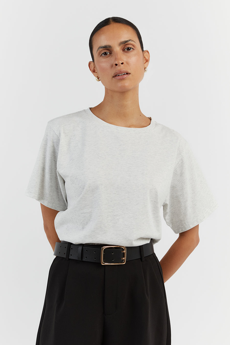 CHARLOTTE GREY MARLE CREW NECK TEE