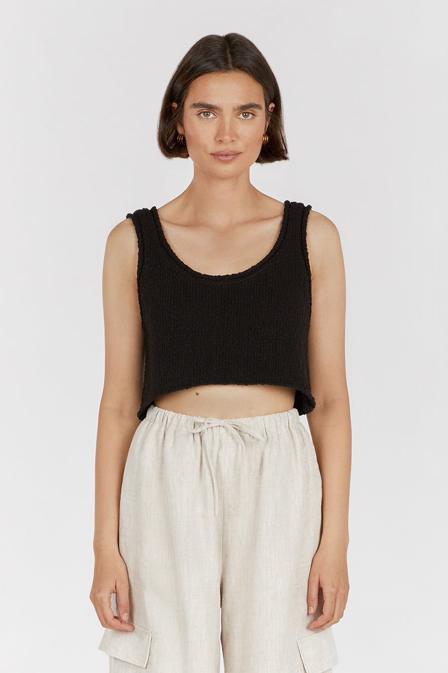 DION BLACK BOUCLE CROP TOP