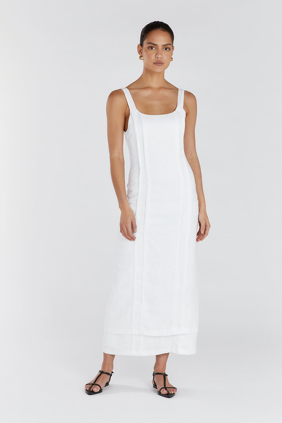 DULCE WHITE LINEN MIDI DRESS