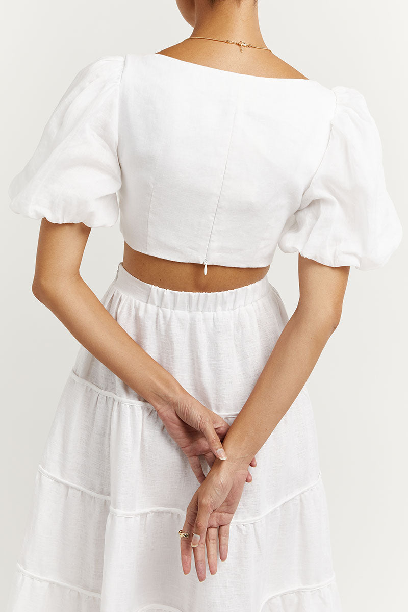 AISLE WHITE LINEN TIER LONG SKIRT