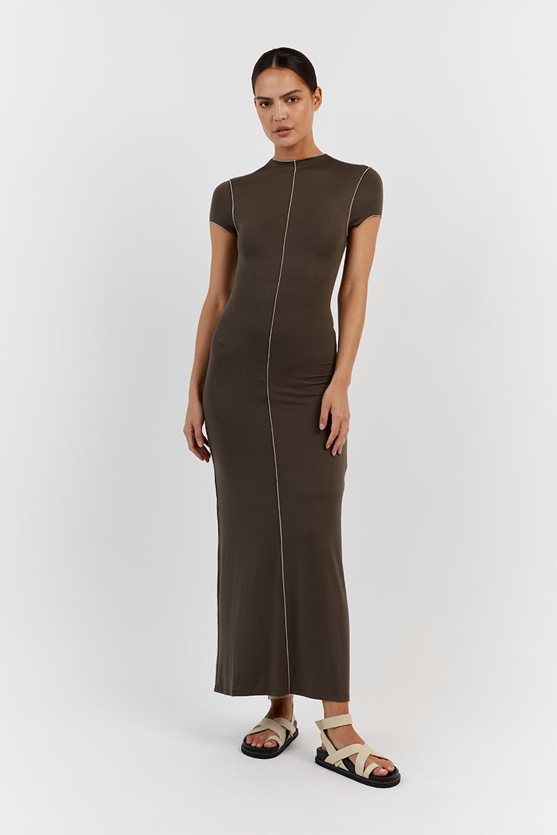 SOHO OLIVE CAP SLEEVE MIDI DRESS