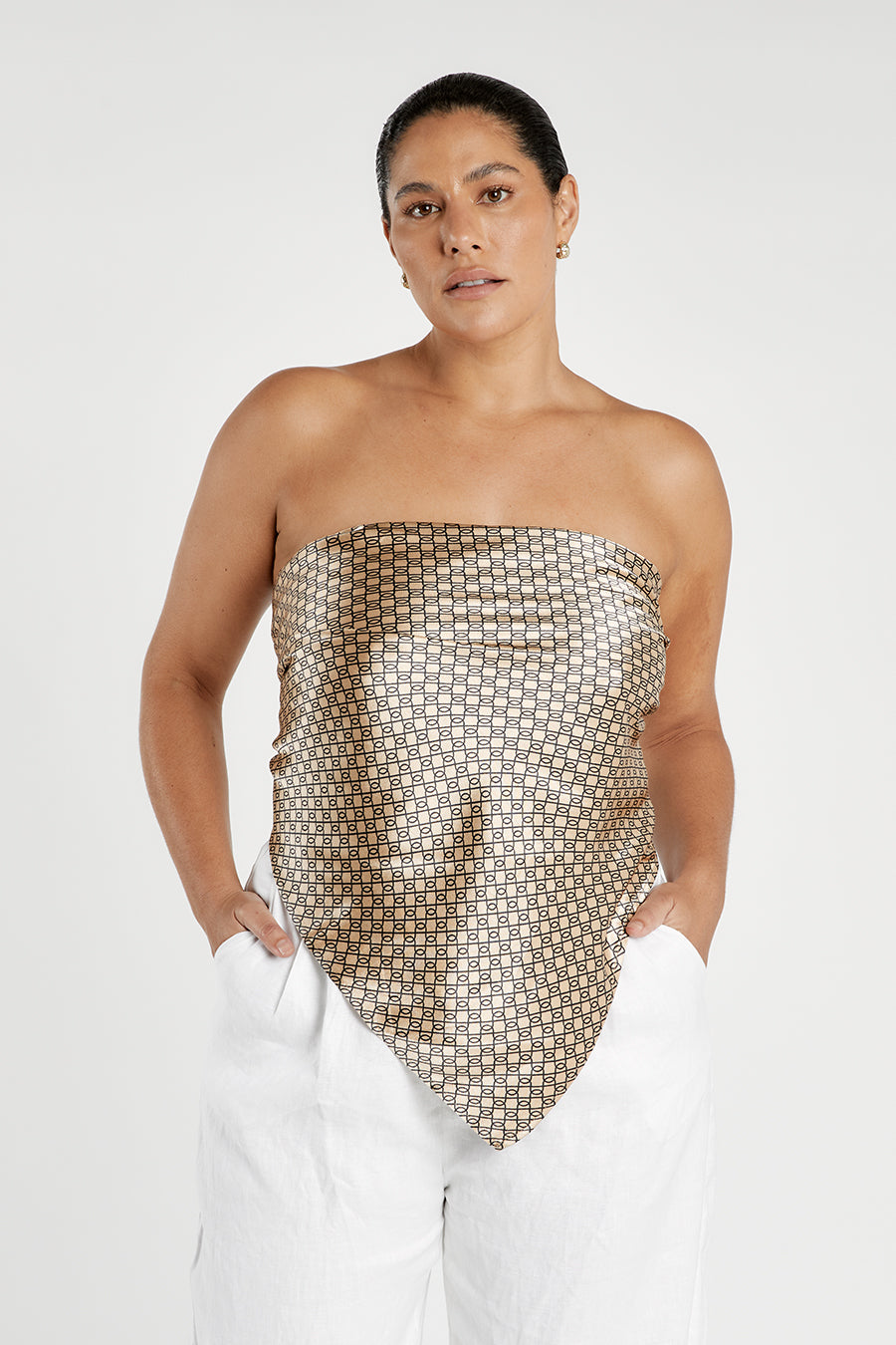 LOU SWIRL SATIN SCARF TOP