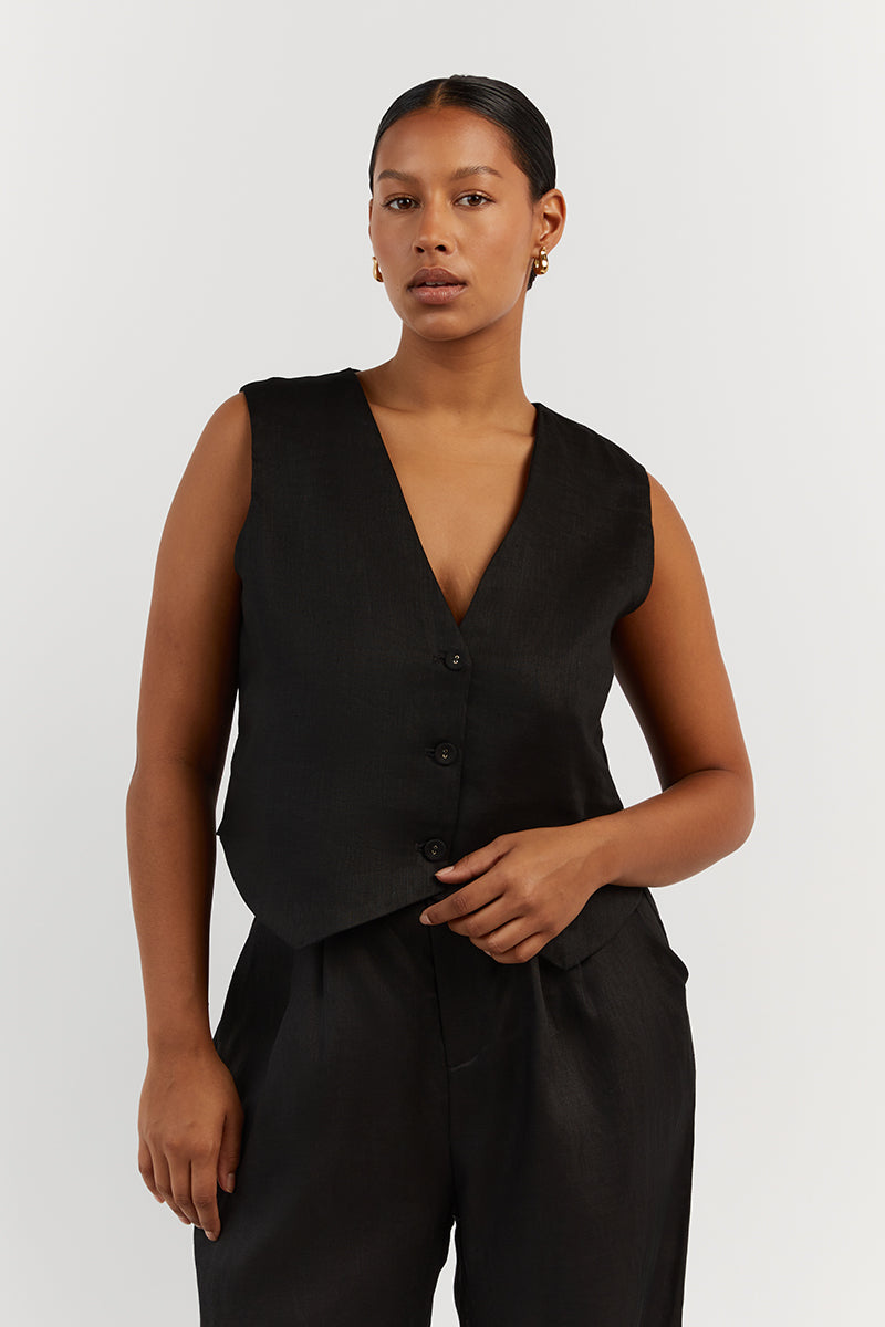 BANKS BLACK LINEN VEST