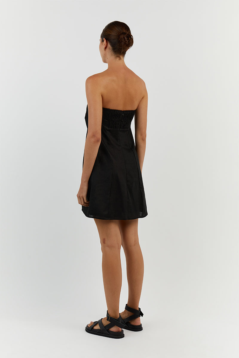 DAPHNE BLACK LINEN MINI DRESS