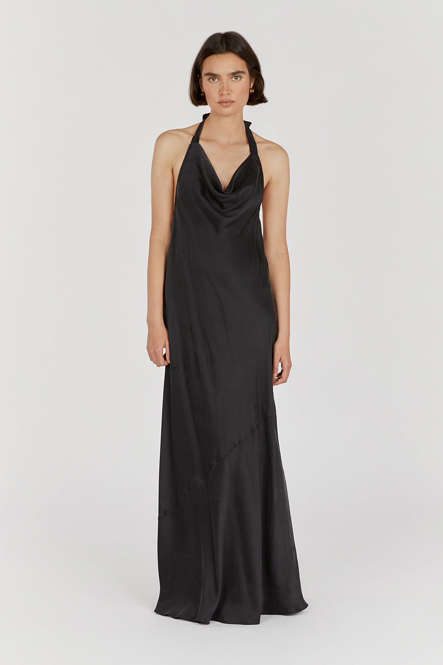 AIMEE BLACK SILK COWL NECK DRESS