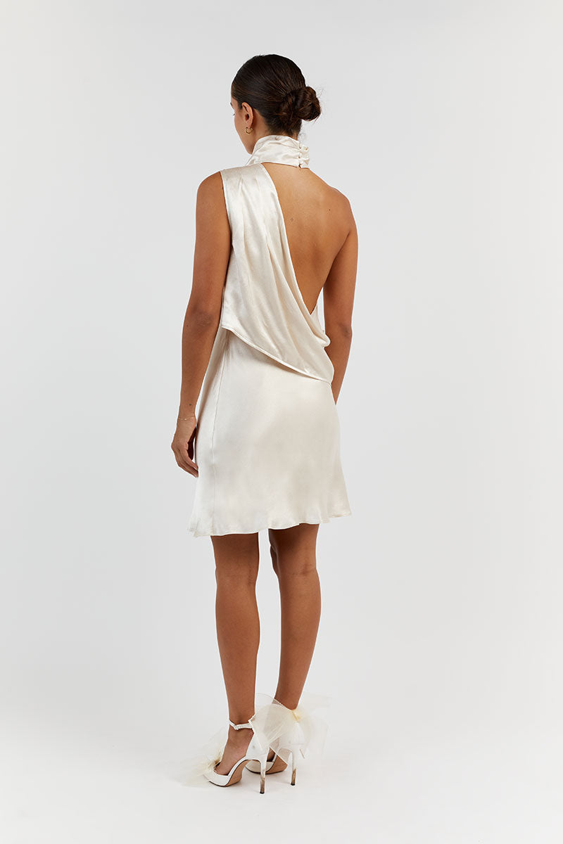 AISLE PEARL SATIN BACKLESS MINI DRESS