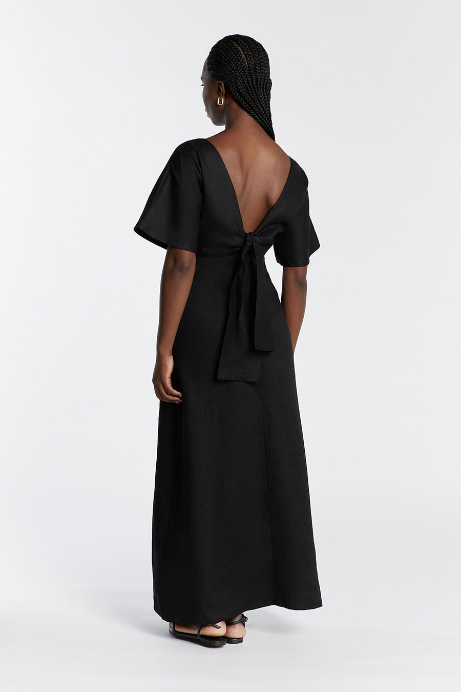 LYNDAL BLACK LINEN MIDI DRESS