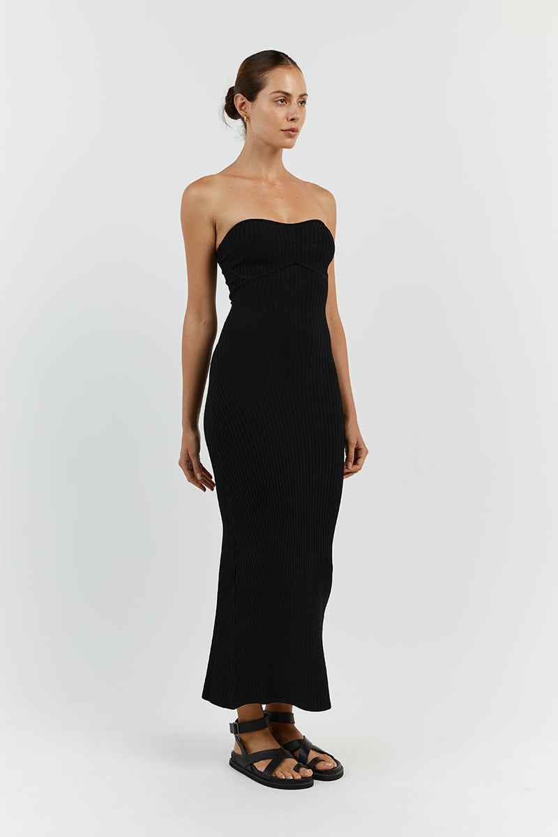 RAVEN BLACK BANDEAU MIDI DRESS