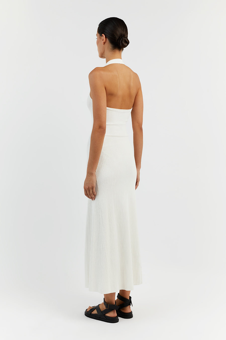 EDDISON OFF WHITE KNIT MIDI DRESS