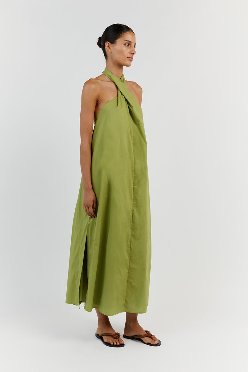 OLIVIA LIME COTTON MIDI DRESS