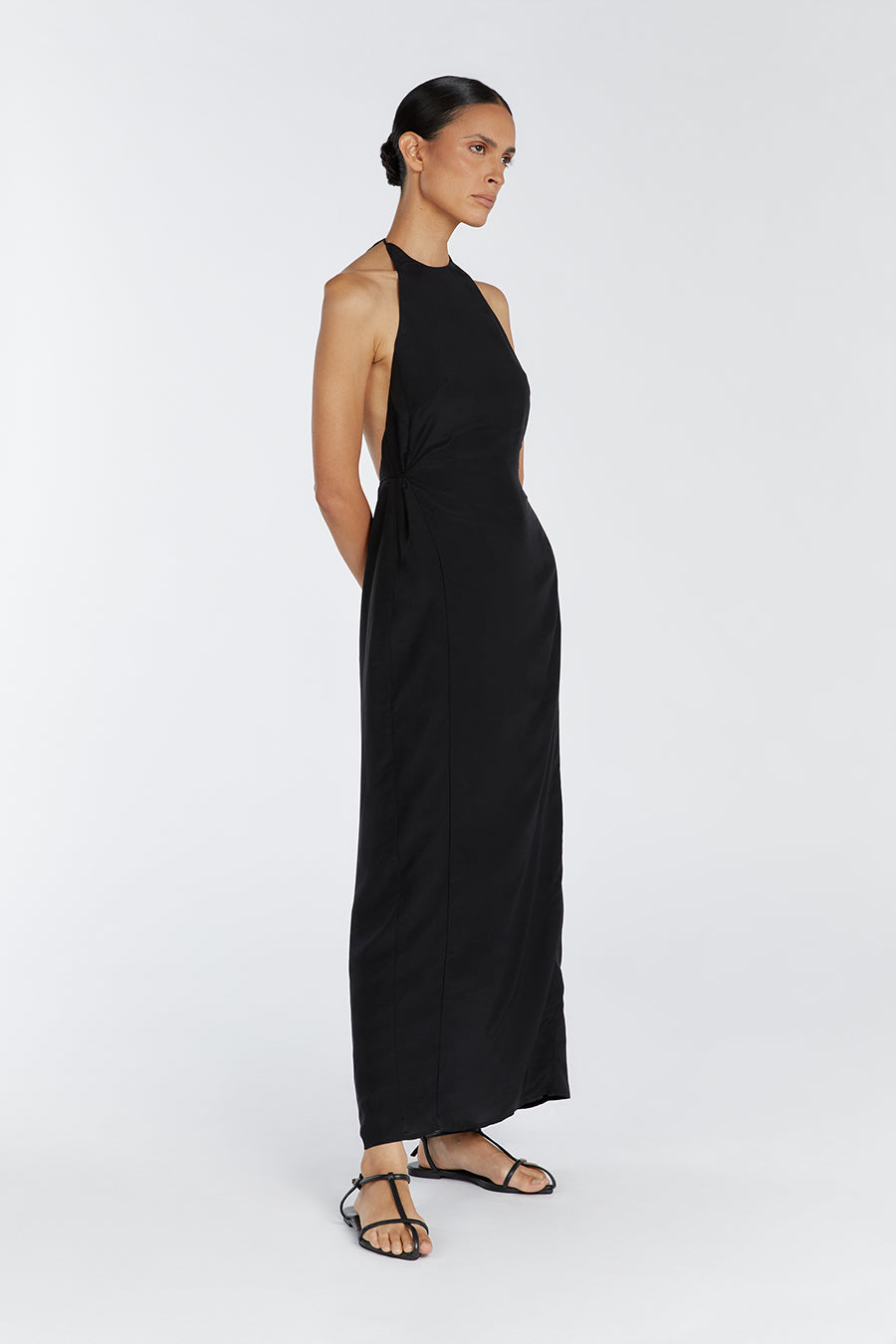 SARAH BLACK HALTER MIDI DRESS