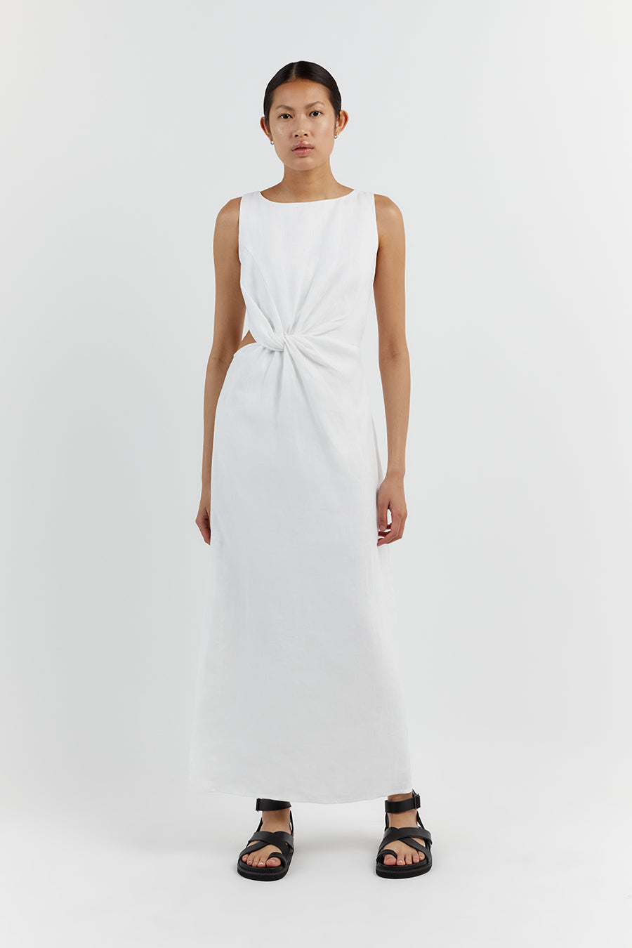 LEILANI WHITE LINEN MIDI DRESS