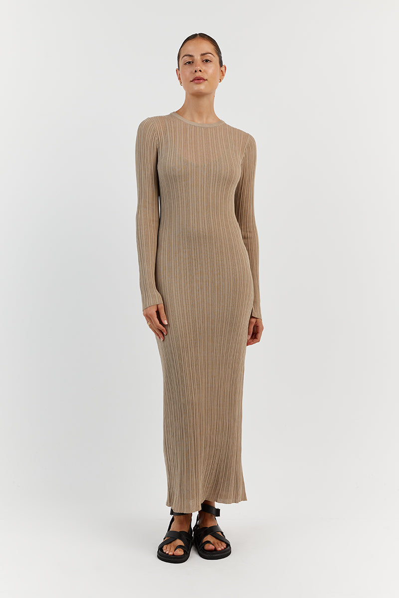 HARPER TAUPE LONG SLEEVE KNIT DRESS
