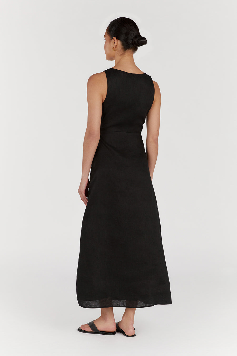 SHANNON BLACK LINEN MIDI DRESS