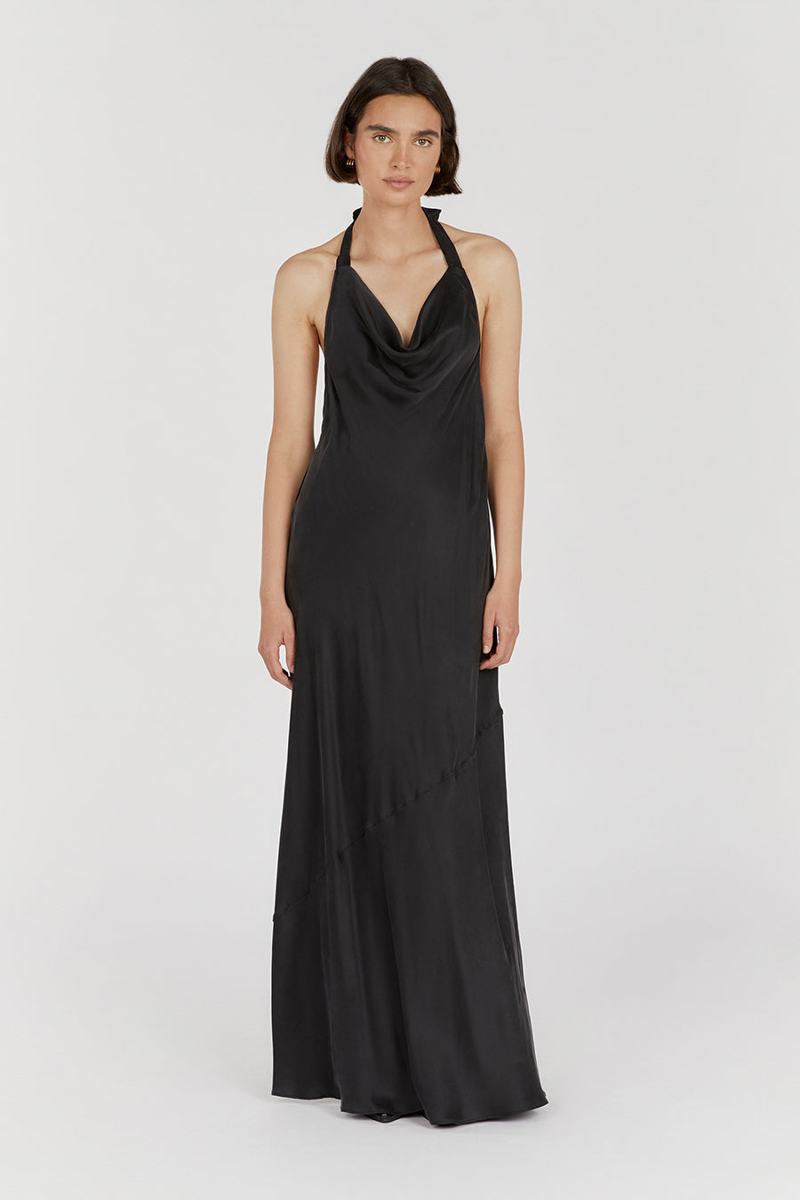 AIMEE BLACK SILK COWL NECK DRESS