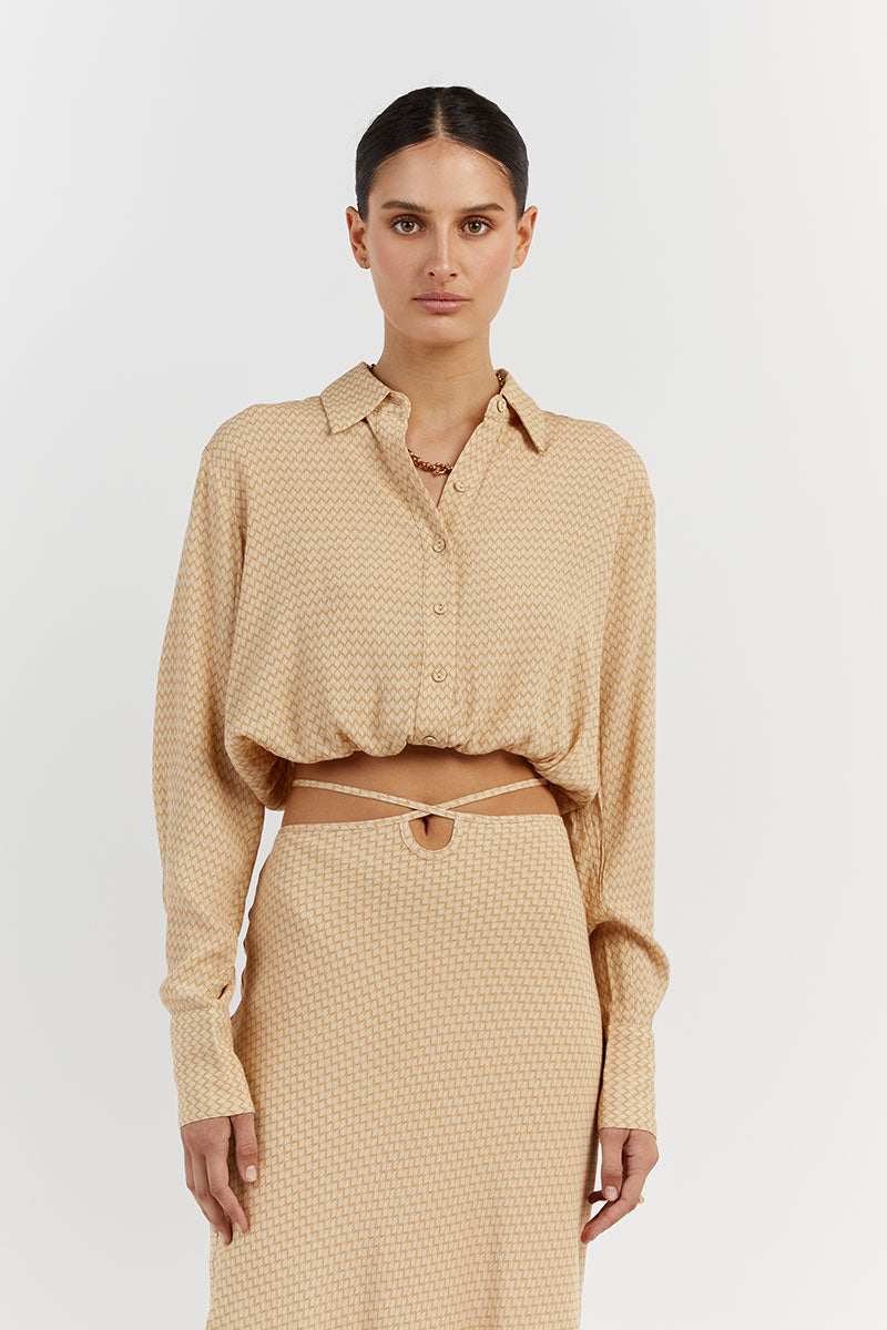 JULIEN STRAW GEO CROP SLEEVED SHIRT