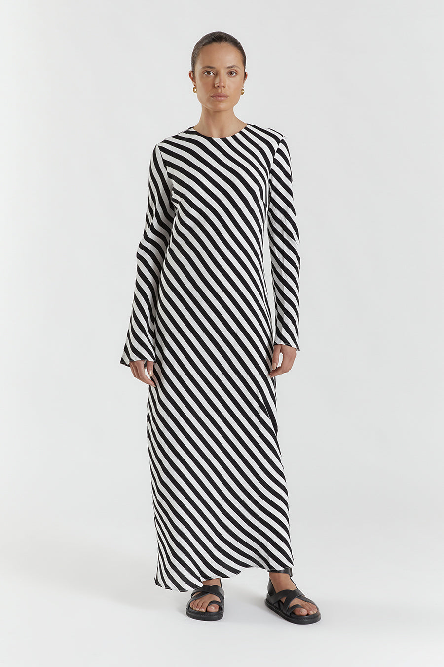 CLEMENCE BLACK/WHITE SLEEVED MIDI DRESS