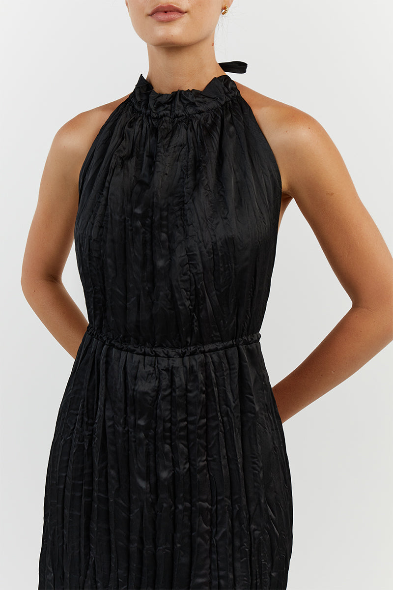 CORI BLACK CRINKLE MIDI DRESS