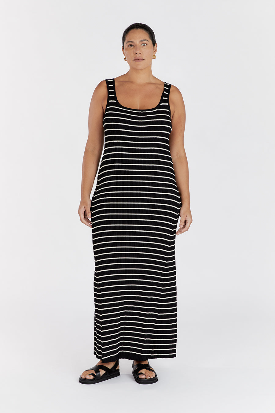 BILLIE BLACK STRIPE MIDI DRESS