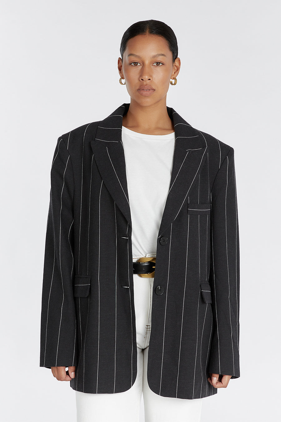 AVA BLACK PINSTRIPE BLAZER