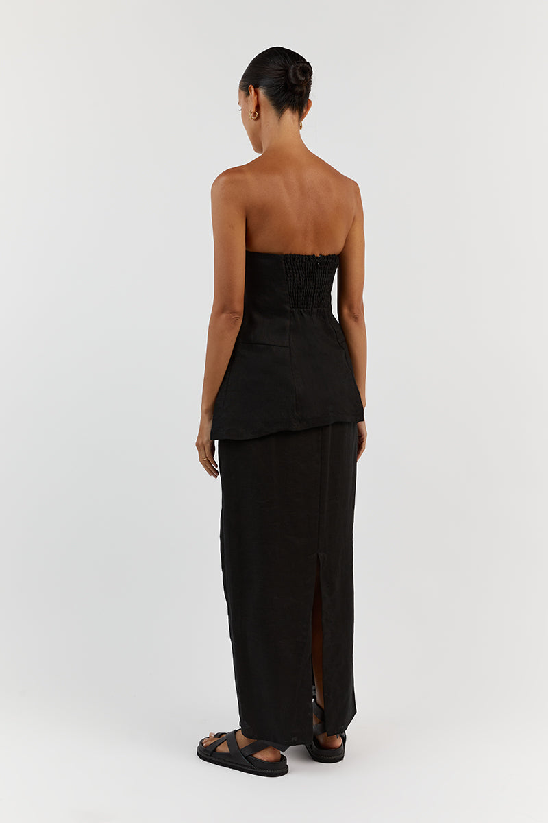 LARA BLACK LINEN STRAPLESS TOP