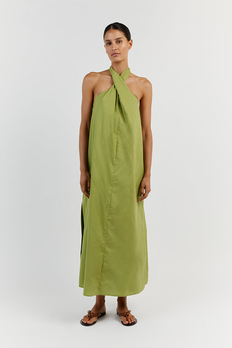 OLIVIA LIME COTTON MIDI DRESS