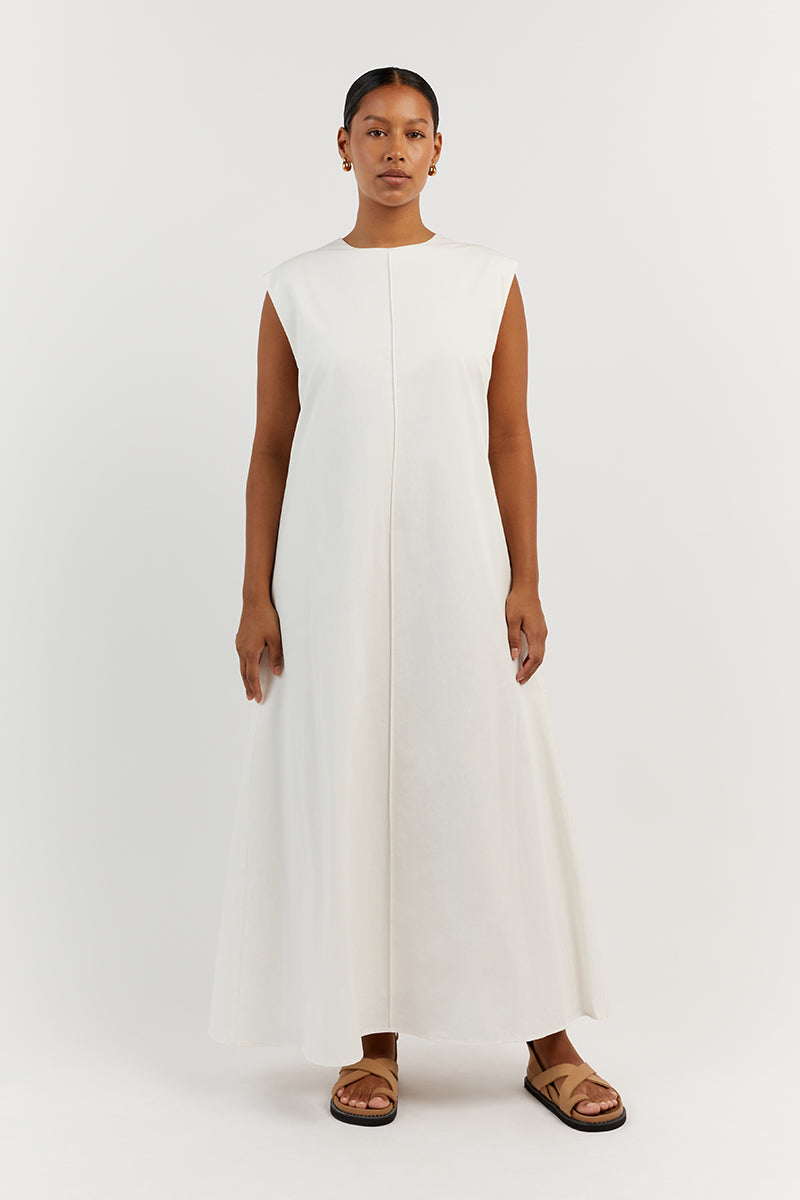 MAGGIE WHITE COTTON MIDI DRESS