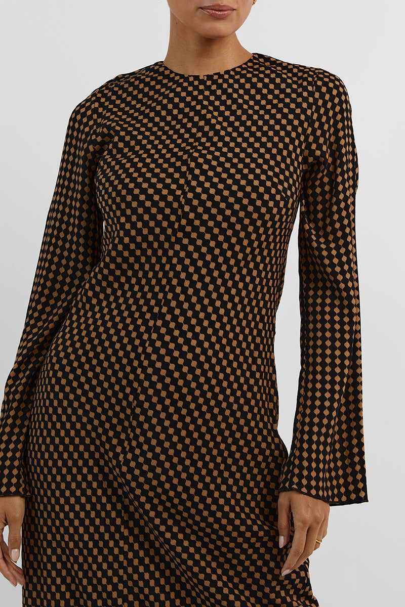 MILA CARAMEL SLEEVED MIDI DRESS