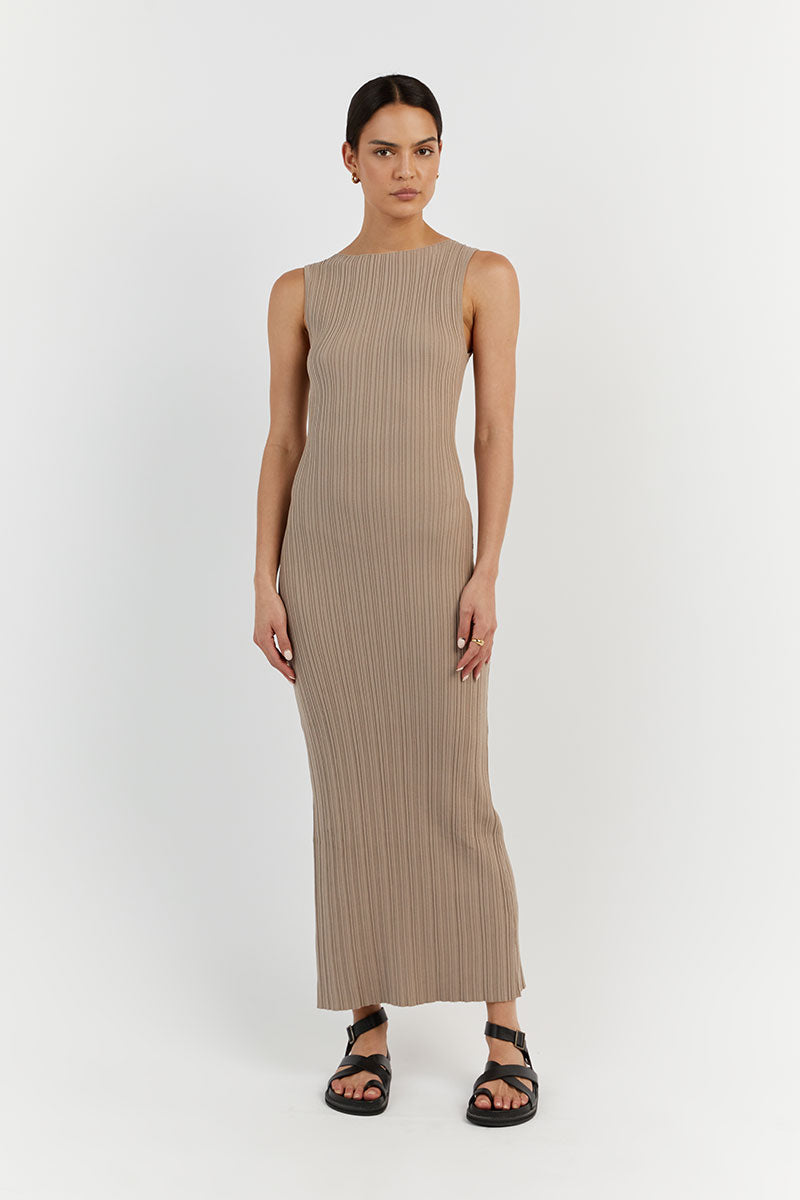 SIENNA TAUPE KNIT MIDI DRESS