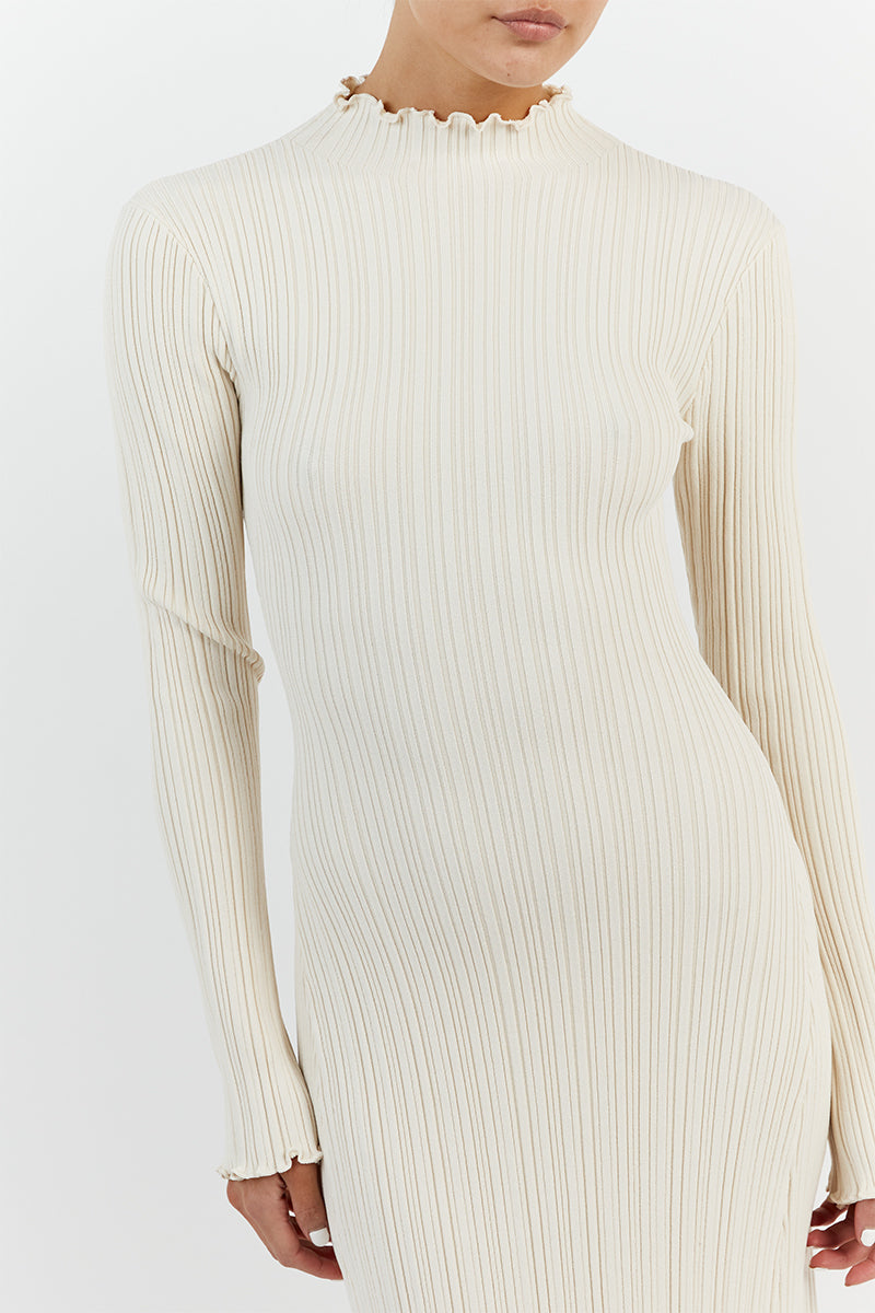 TAYLOR IVORY LONG SLEEVE MIDI DRESS