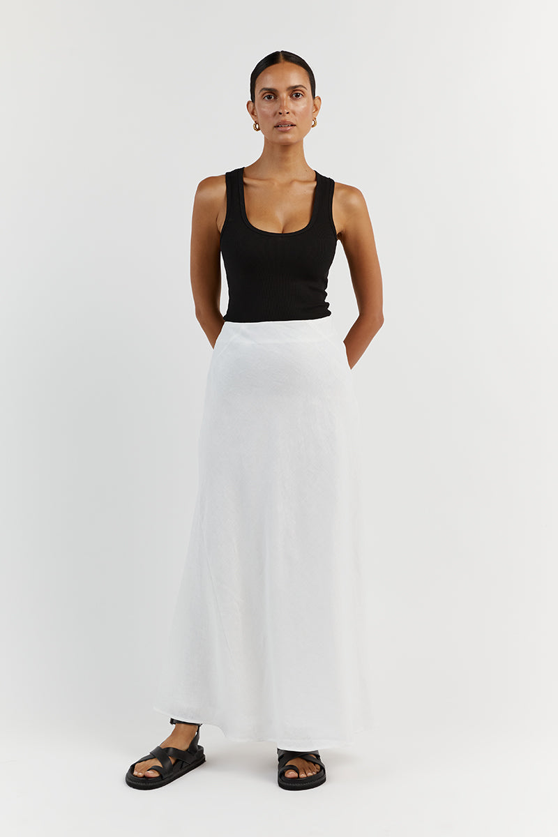 SYRAH WHITE LINEN MIDI SKIRT