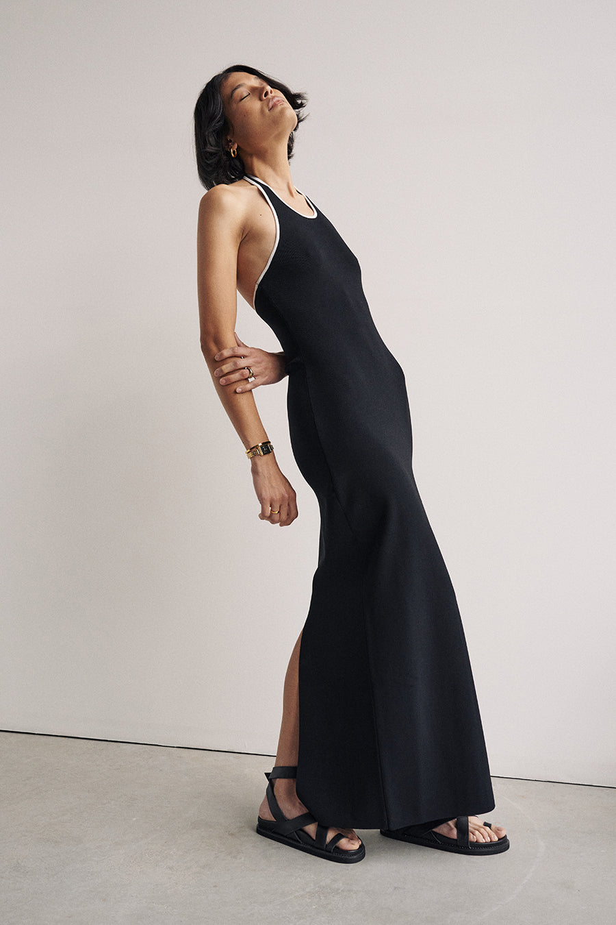 KARLIE BLACK BIND HALTER KNIT DRESS