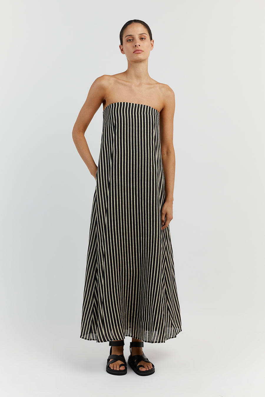 RORY BLACK LINEN MIDI DRESS